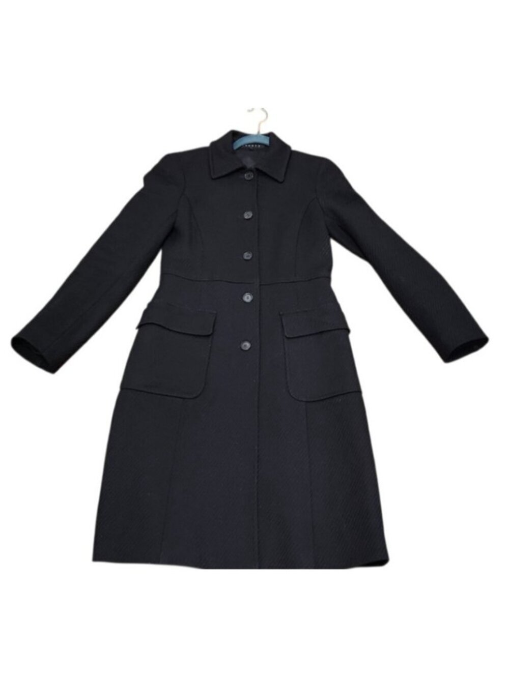 Theory Theory Black Wool Blend Textured Long Coat Women Petite P Double Breasted - Picture 3 of 16